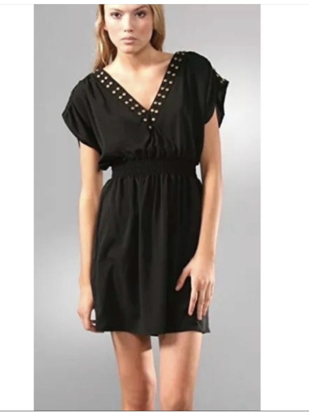 EUC MINKPINK Black Studded Mini Dress S V Neck Party Going Out Holiday